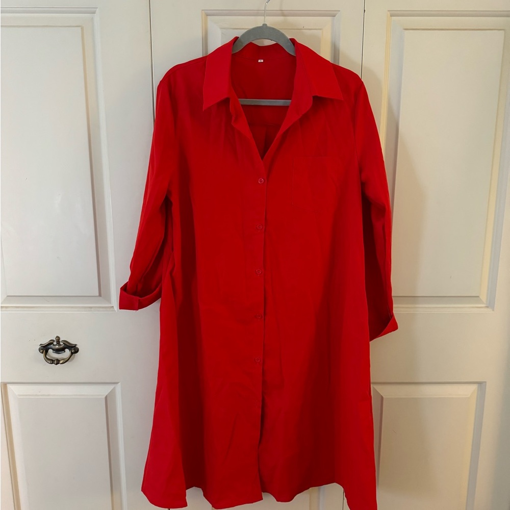 NWOT brand new red shirt dress with pockets!